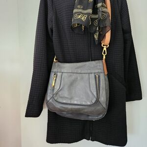 Christopher.kon Pebbed Leather Gray & Tan Crossbody Bag
